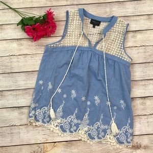 Romeo & Juliet Couture Denim and Lace Top